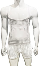 Load image into Gallery viewer, Photo of mannequin wearing white fishnet overalls