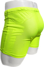 Load image into Gallery viewer, Side/rear view of neon green fine mesh shorts