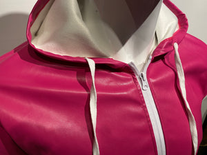 Metallic Faux Leather Hoodie - Hot Pink