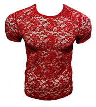 Load image into Gallery viewer, T-shirt made of a dark red colored lace fabric