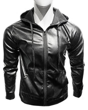 Load image into Gallery viewer, Metallic Faux Leather Hoodie - Black
