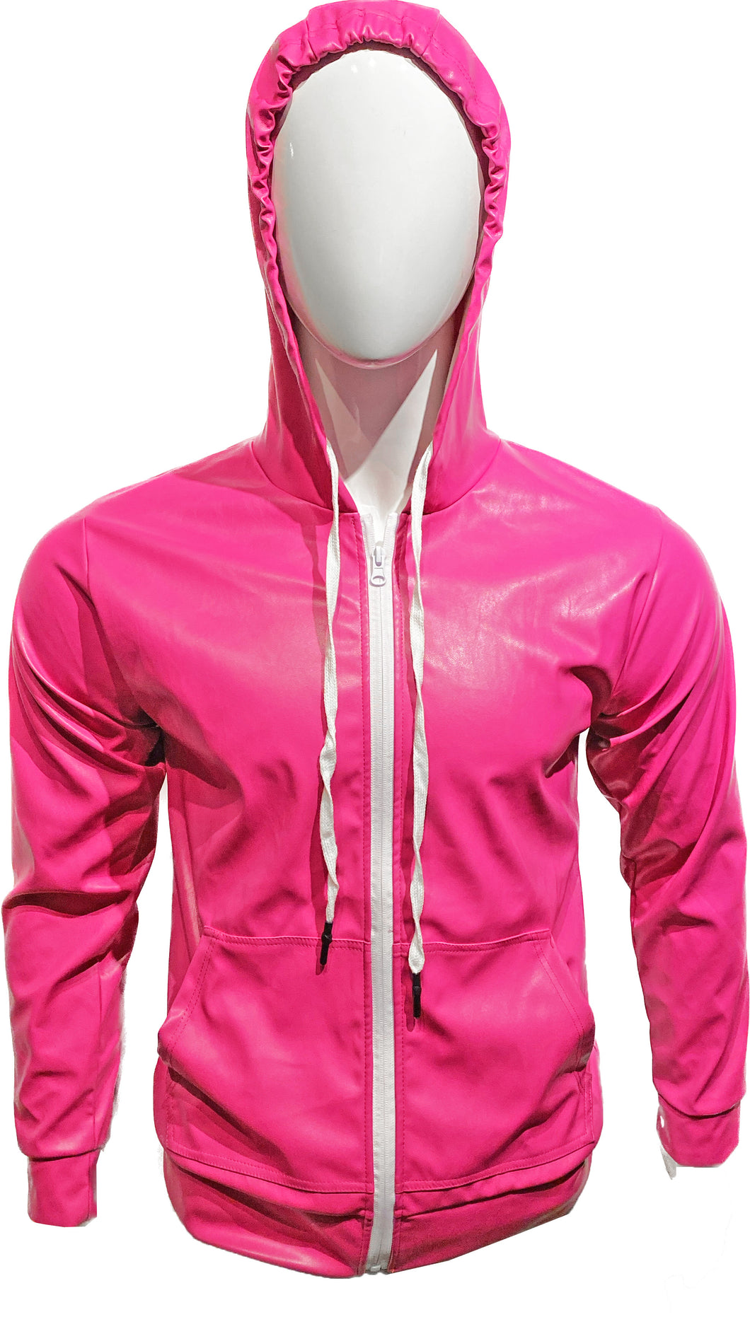 Metallic Faux Leather Hoodie - Hot Pink