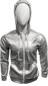 Metallic Faux Leather Hoodie - Silver