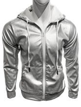 Load image into Gallery viewer, Metallic Faux Leather Hoodie - Silver
