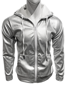 Metallic Faux Leather Hoodie - Silver