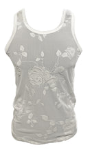 Load image into Gallery viewer, White mesh tank top with flocked rose patterns