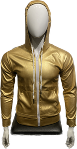 Metallic Faux Leather Hoodie - Gold