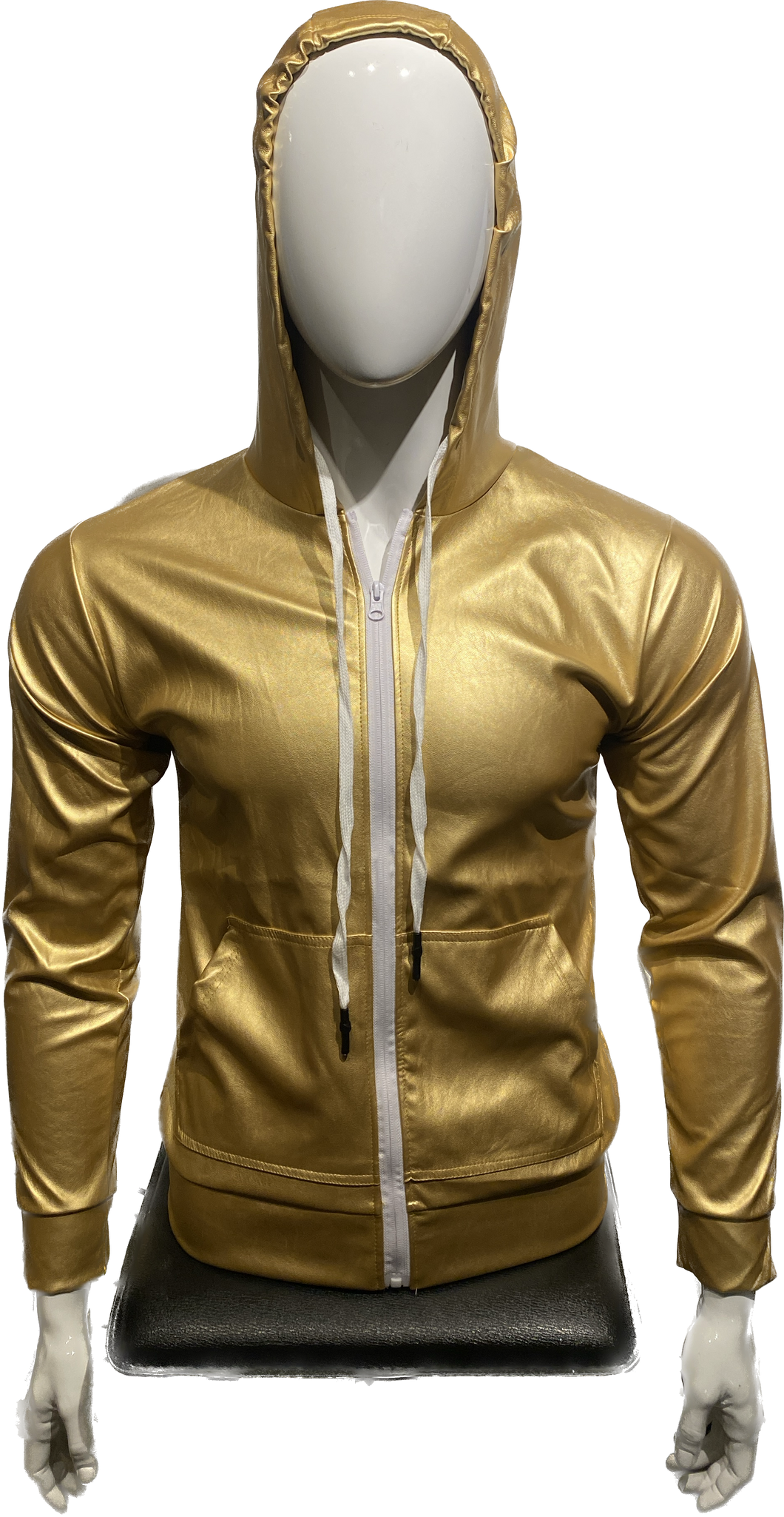 Metallic Faux Leather Hoodie - Gold