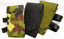 Load image into Gallery viewer, Close view of camo, black, and army green canvas arm/leg bags placed alongside each other