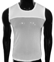 Load image into Gallery viewer, White tank top with cotton fabric at the top and mesh fabric below, starting from the armpits