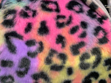 Load image into Gallery viewer, Close up view of colorful fuzzy leopard print fabric