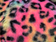 Load image into Gallery viewer, Close up view of colorful fuzzy leopard print fabric
