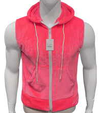 Load image into Gallery viewer, Mannequin wearing a pink sleeveless faux fur hoodie with the hood off