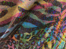 Load image into Gallery viewer, Close up of metallic multicolor zebra / leopard print fabric