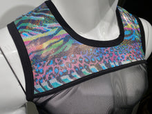 Load image into Gallery viewer, Off angle close up view of mannequin wearing zebra + mesh tank top