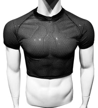 Load image into Gallery viewer, A mannequin wearing a black sports mesh crop top tee.