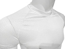Load image into Gallery viewer, Close up view of mannequin wearing white sports mesh crop tee