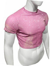 Load image into Gallery viewer, Side view of mannequin wearing light pink glitter crop tee
