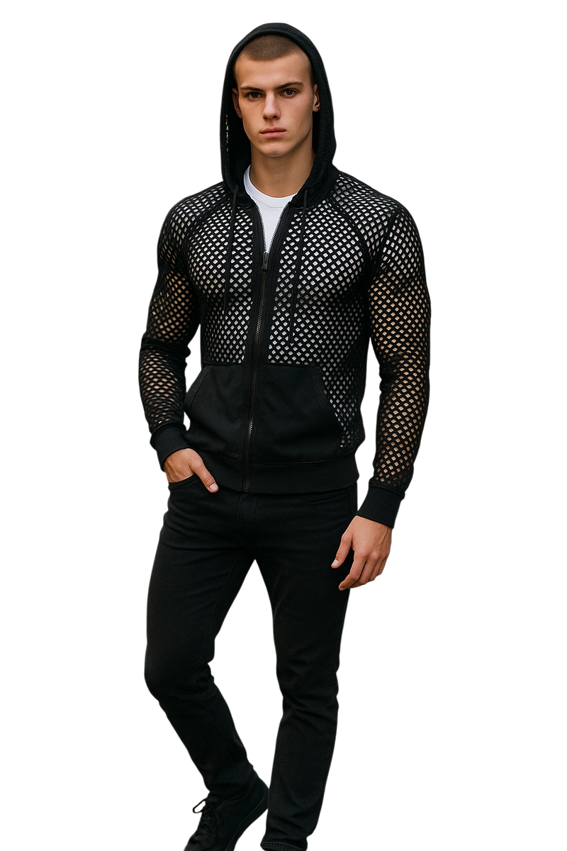 Fishnet Zip UP Hoodie - Black – Knobs SF
