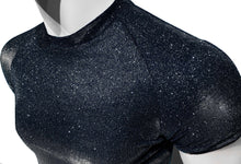 Load image into Gallery viewer, Close up view of mannequin wearing black glitter crop tee