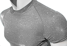 Load image into Gallery viewer, Close up view of mannequin wearing silver glitter crop tee
