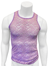 Load image into Gallery viewer, Mannequin wearing a floral lace tank top in lavender.