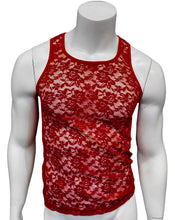 Load image into Gallery viewer, Mannequin wearing a floral mesh tank top in dark red.