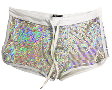 Load image into Gallery viewer, Flat Sequins Booty Shorts - WHITE HOLOGRAPHIC
