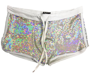 Flat Sequins Booty Shorts - WHITE HOLOGRAPHIC