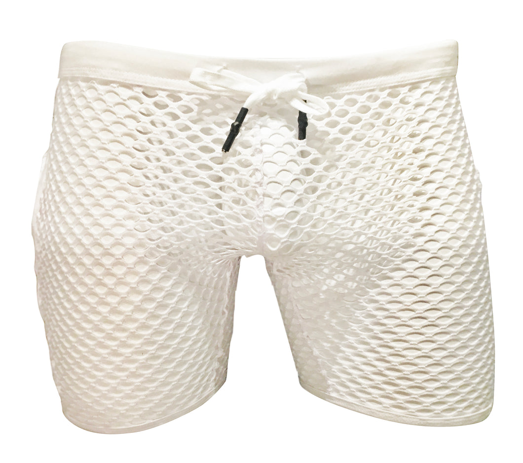 Fishnet Gym Shorts with side pockets - White