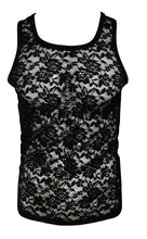 Load image into Gallery viewer, Black see-through mesh men's tank top with a lace pattern