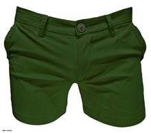 Load image into Gallery viewer, Army green colored chino shorts with side pockets and belt loops