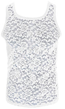 Load image into Gallery viewer, A white mesh tank top with a floral pattern, designed to be see-through and sexy.
