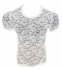 Load image into Gallery viewer, Front view of white lace short sleeve t-shirt