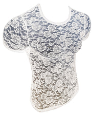 Load image into Gallery viewer, A white lace t-shirt with short sleeves