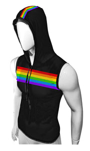 Rainbow Chest Stripe Sports Mesh Hooded Tank- Black