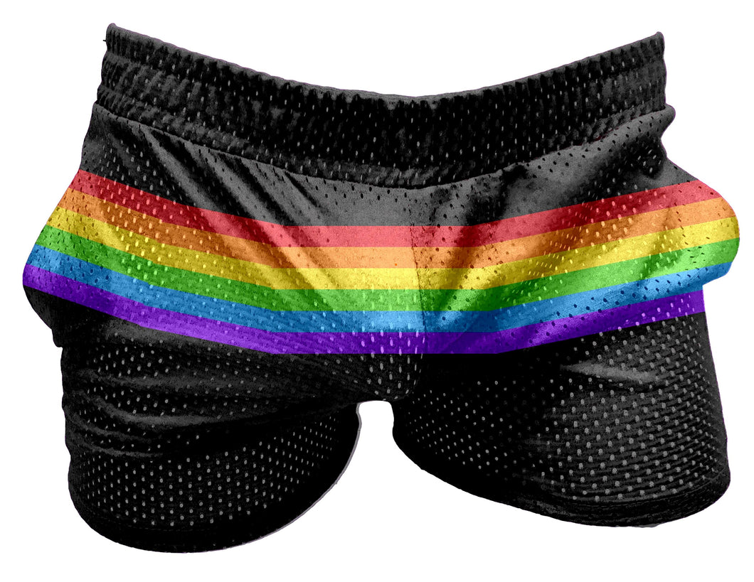 Rainbow Stripe Mesh Shorts - Black