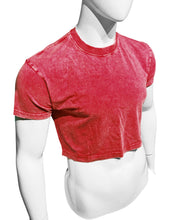 Load image into Gallery viewer, Acid wash cotton crop tee in crimson red, on a white mannequin
