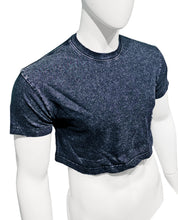 Load image into Gallery viewer, Acid cotton crop tee in slate blue, on a white mannequin
