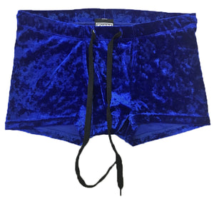 Crushed Velvet Booty Shorts - Blue