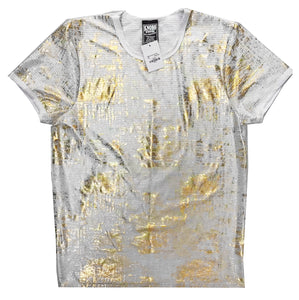 Metallic Leaf Short Sleeve Tee - White Gold