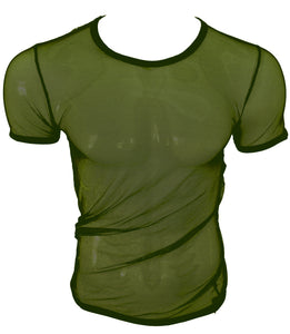Fine Mesh - Fishnet See Through Sexy Men's Tee T-shirt - Army Green