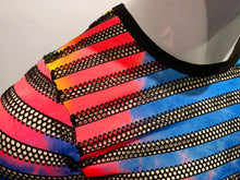 Load image into Gallery viewer, Tie Dye Striped Mesh Tee - BLACK RAINBOW

