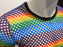 Load image into Gallery viewer, Rainbow Stripe Fishnet Tee - Black
