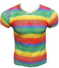 Load image into Gallery viewer, Rainbow Stripe Fishnet Tee - White
