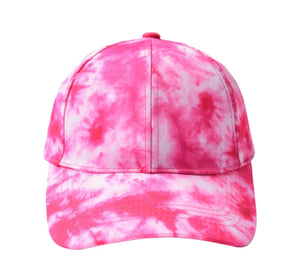 Tie Dye Printed Baseball Hat - Pink White