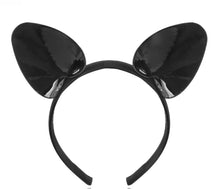 Load image into Gallery viewer, Black cat ear headband on a white background
