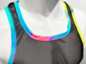 Contrast Trim Mesh Tank - Black Rainbow