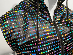 Flat Sequins Zip Up Hooded Vest - Black Holo