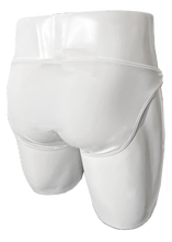 Load image into Gallery viewer, Rear view of Mannequin wearing white swim briefs
